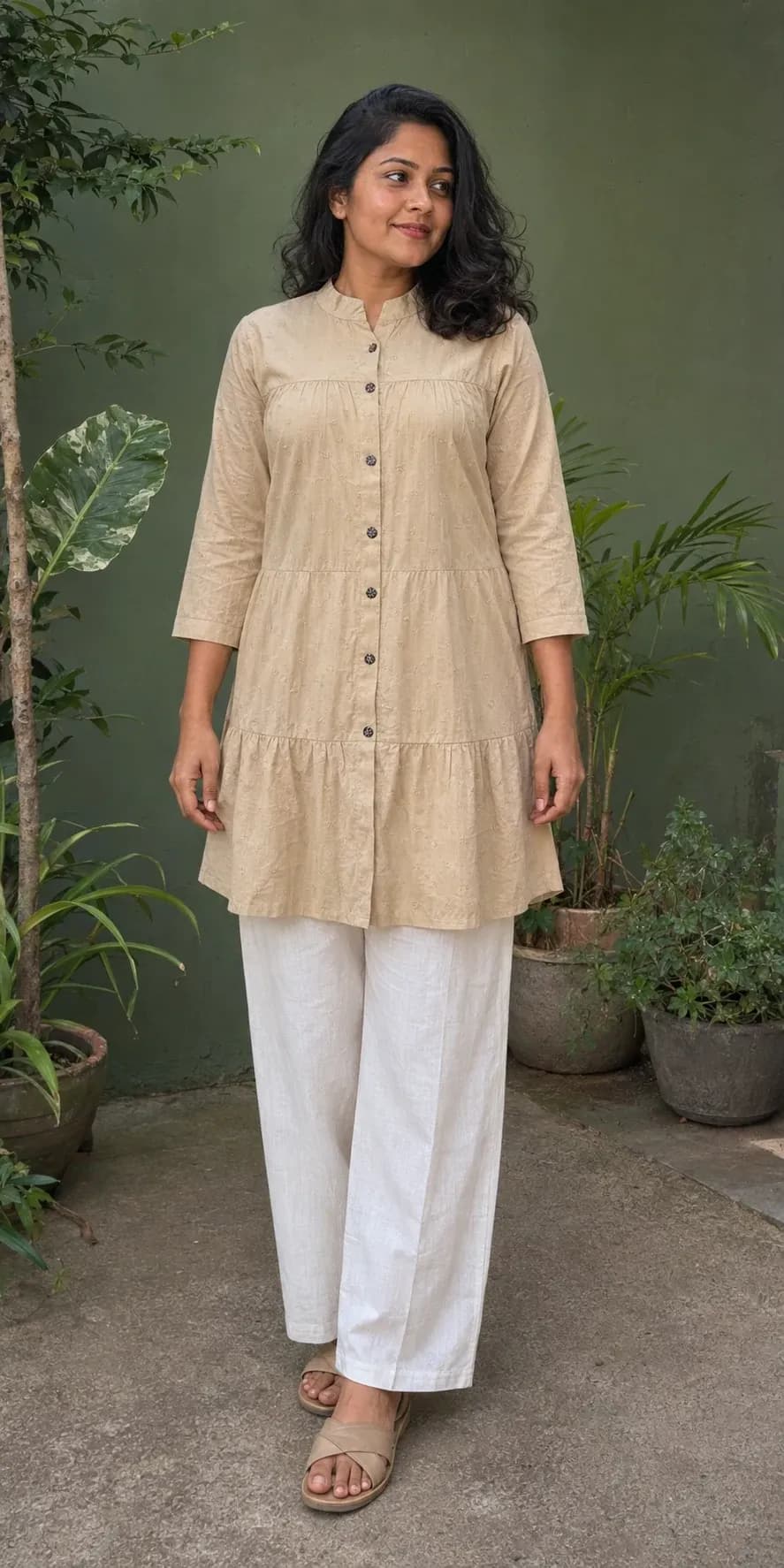 Style 4117 Button-Front Gathered Long Top image 1