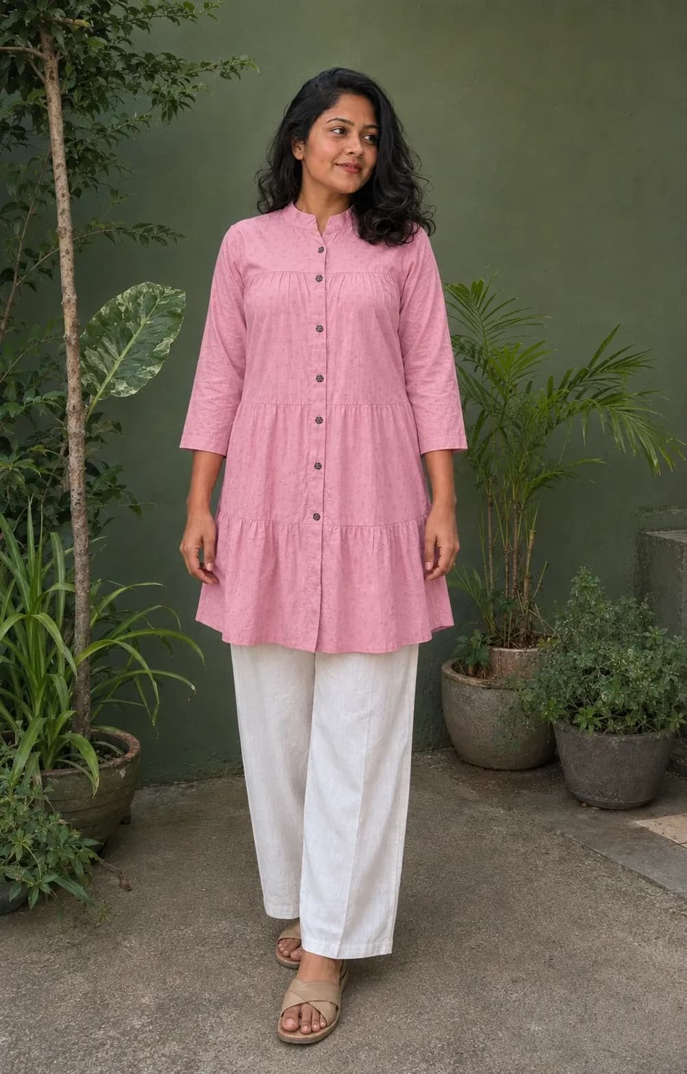 Style 4117 Button-Front Gathered Long Top image 2