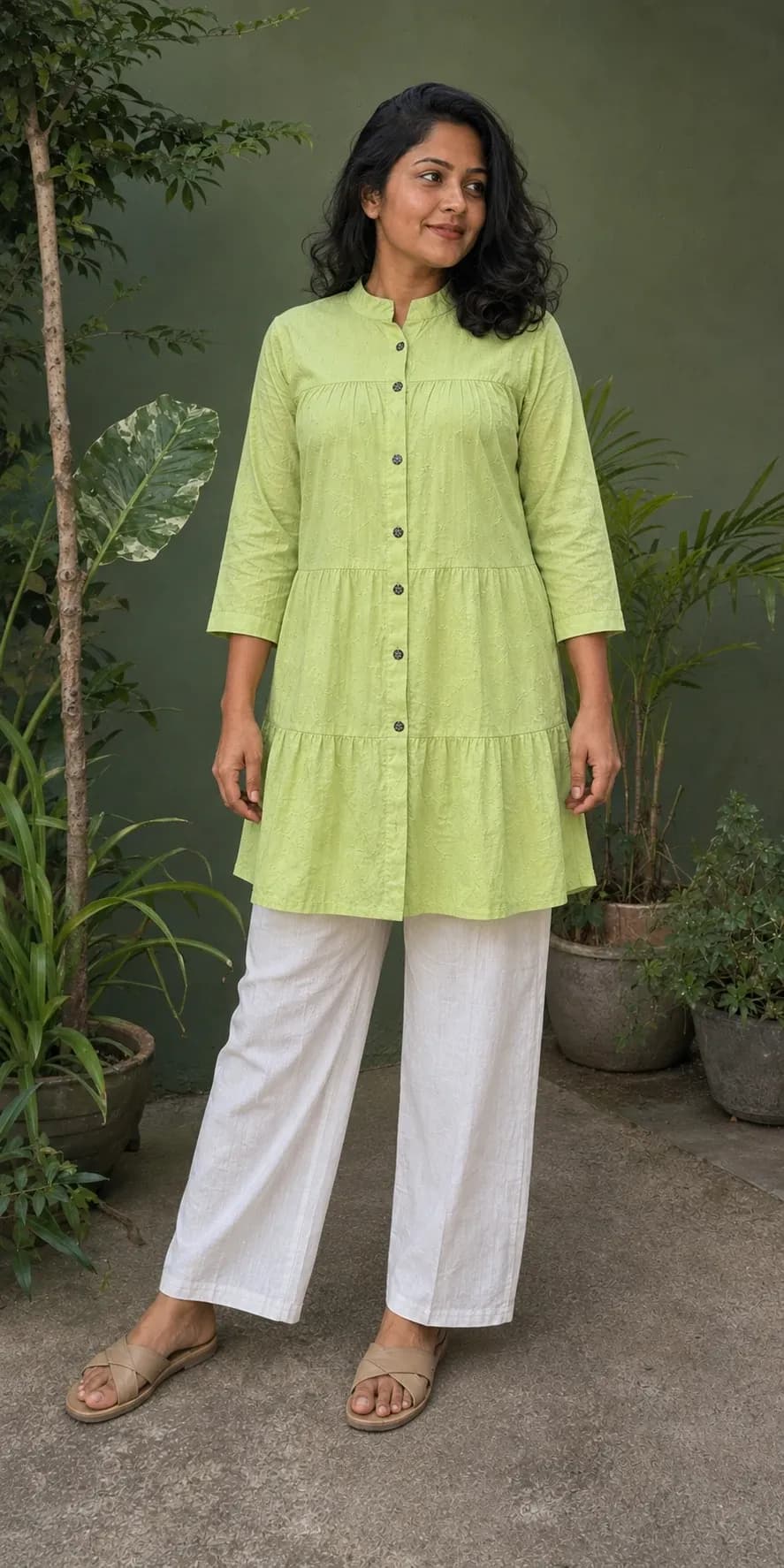 Style 4117 Button-Front Gathered Long Top image 3