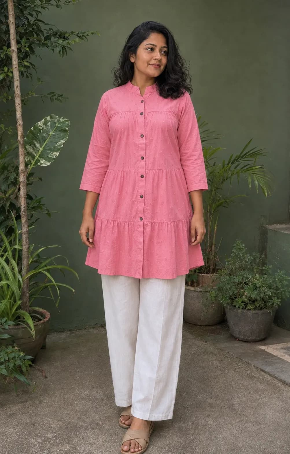 Style 4117 Button-Front Gathered Long Top image 4