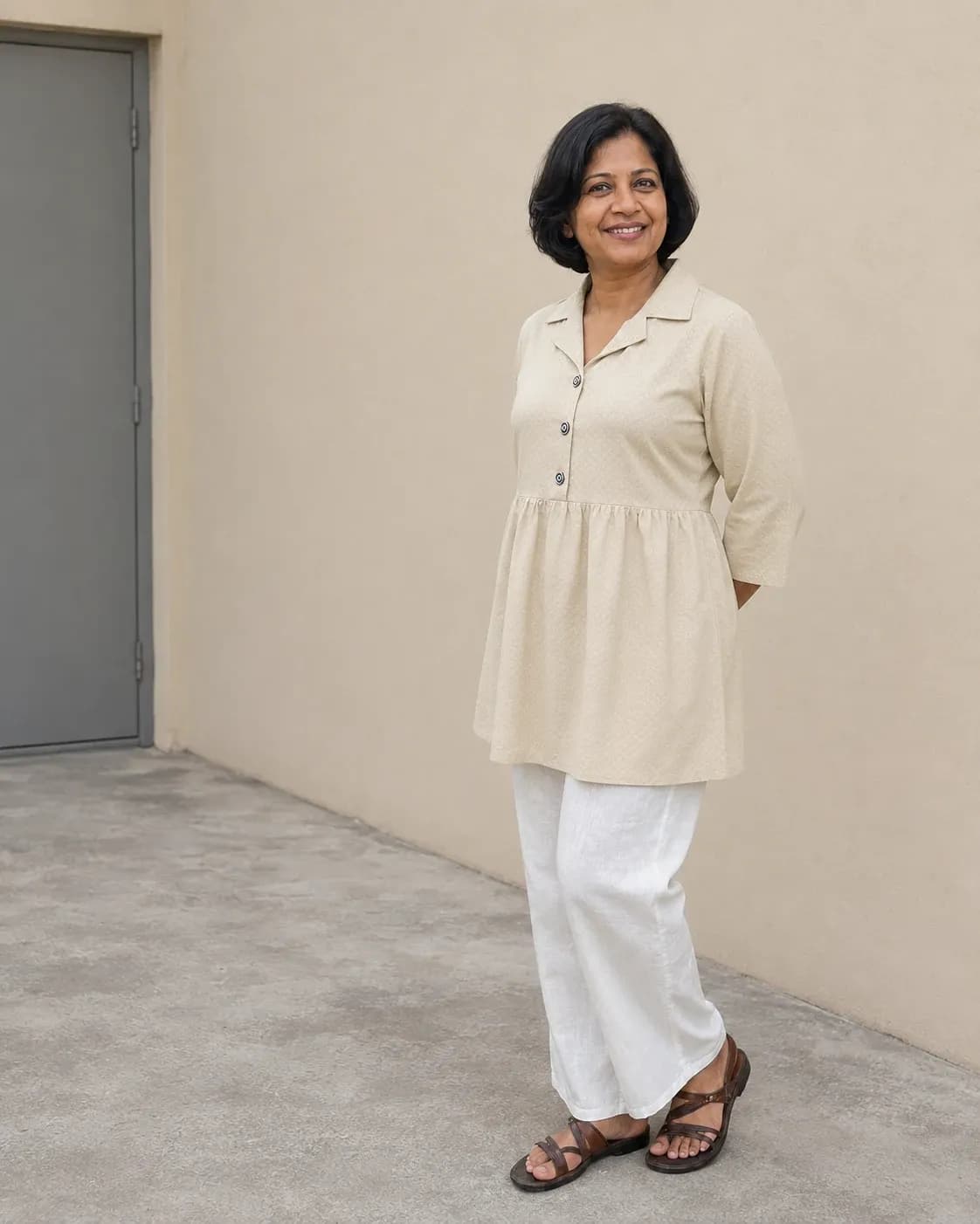 Style 4120 Collared Gathered Long Top image 2