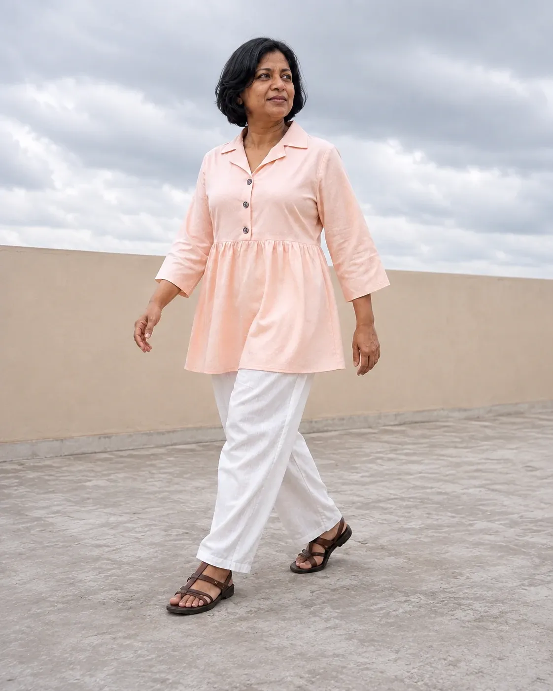 Style 4120 Collared Gathered Long Top image 3